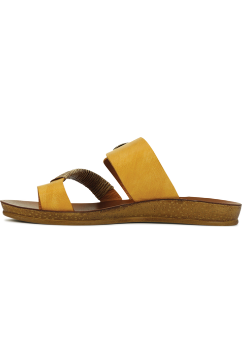 Los Cabos Slide Sandal - Style Bria, inside, mustard