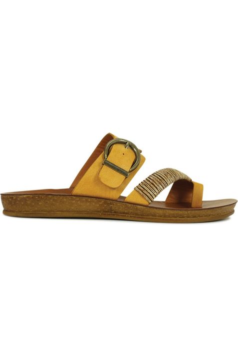 Los Cabos Slide Sandal - Style Bria, outside, mustard