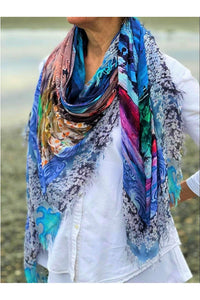 Love's Pure Light "Life is a Never-Ending Beach" Rathtrevor Beach with Provincial Flower BC Dogwood Silk Shawl