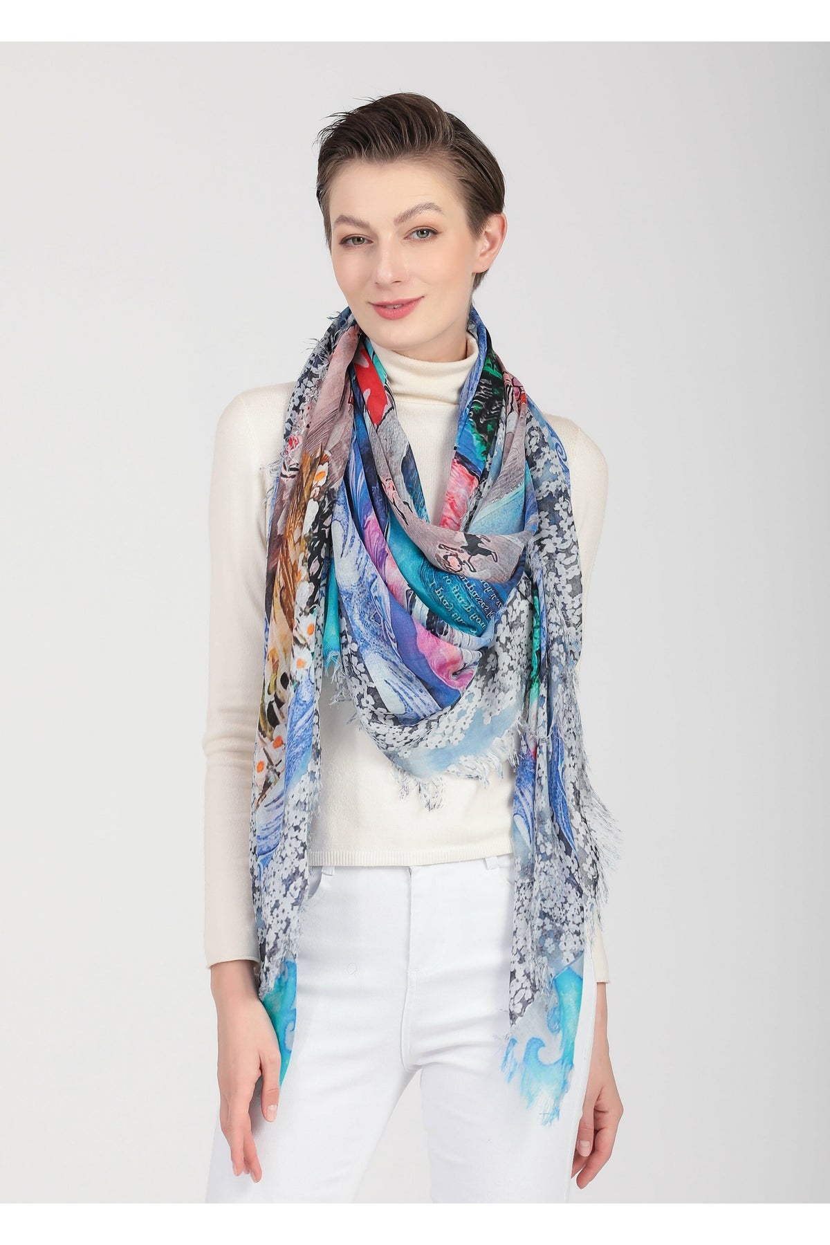 Love's Pure Light "Life is a Never-Ending Beach" Rathtrevor Beach with Provincial Flower BC Dogwood Silk Shawl - Style D-364, fig2