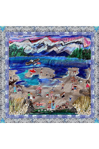 Love's Pure Light "Life is a Never-Ending Beach" Rathtrevor Beach with Provincial Flower BC Dogwood Silk Shawl, artwork