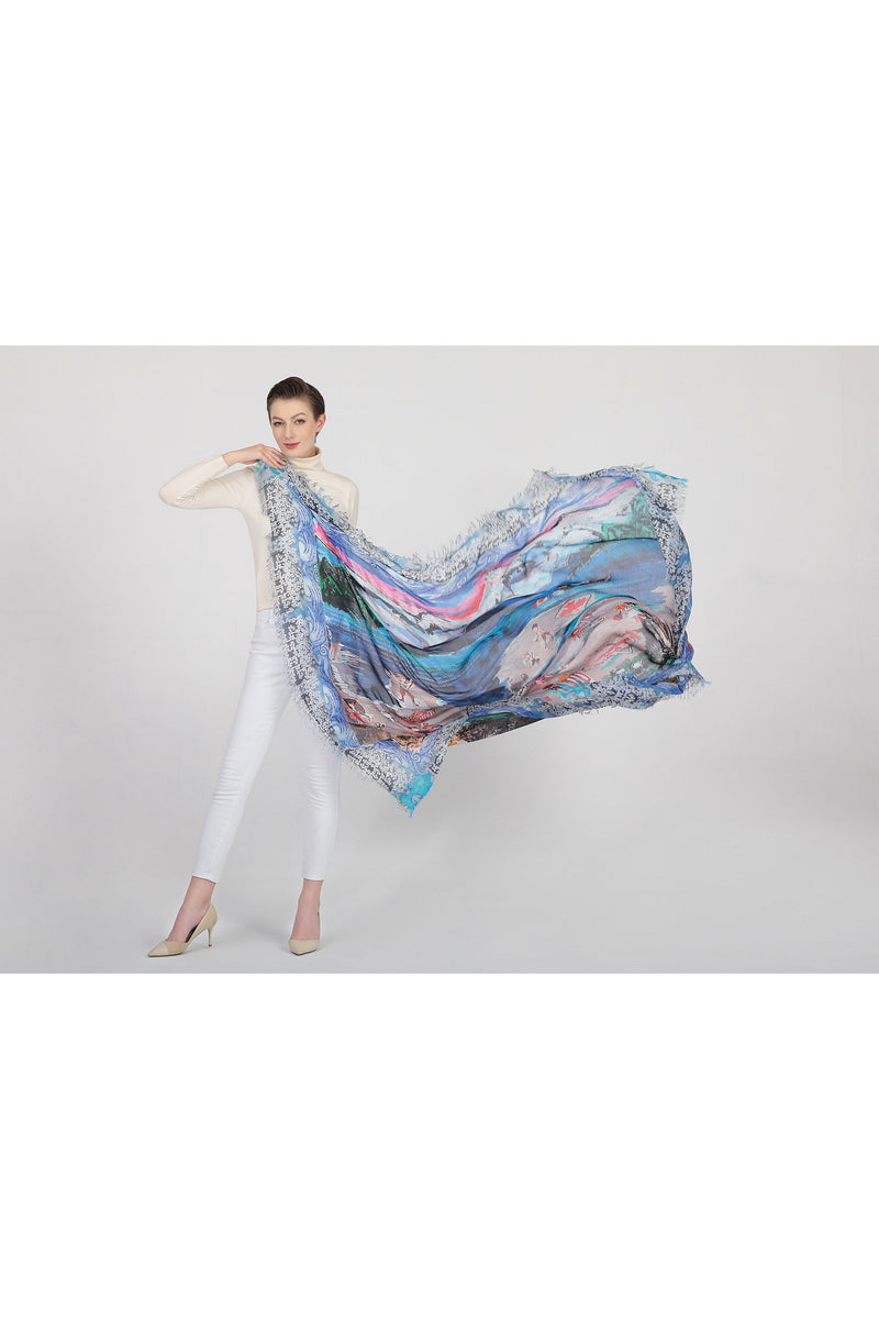 Love's Pure Light "Life is a Never-Ending Beach" Rathtrevor Beach with Provincial Flower BC Dogwood Silk Shawl - Style D-364, fig3