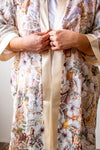 Love's Pure Light "Shalom Almon Blossoms" Silk & Linen Kimono - Style 402K, front