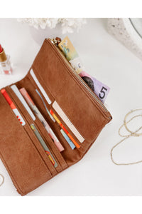 Louenhide Delta Wallet - Style 1628, open w/ money, honey