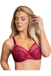 Fit Fully Yours Carmen Polka Dot Lace Multi-Part Bra - Style B2498, deep red, front