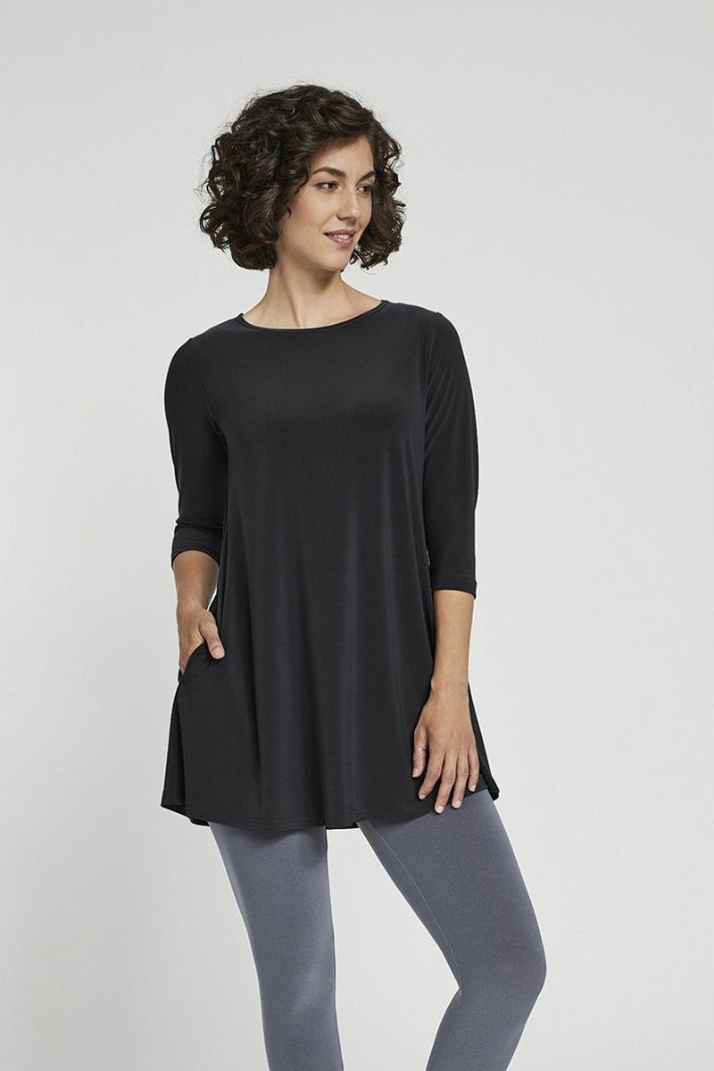 Sympli 3/4 Sleeve Trapeze Tunic - Style 23155-2, black, front