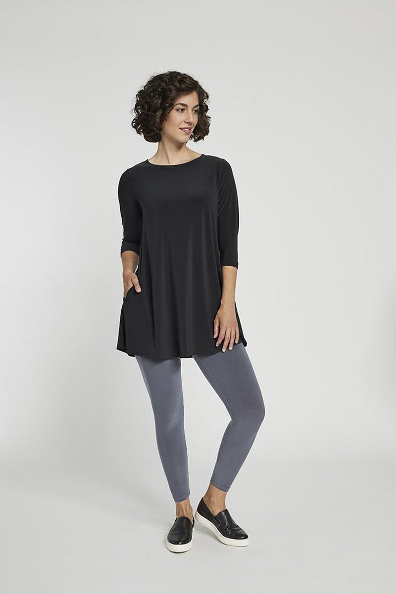 Sympli 3/4 Sleeve Trapeze Tunic - Style 23155-2, black, front full