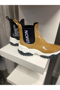 Lemon Jelly Jayden Ankle Rain Boot, pair, black and gold