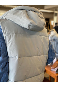 Spanner Long Puffer Vest with Hood - Style 422815, back, hood, iceberg