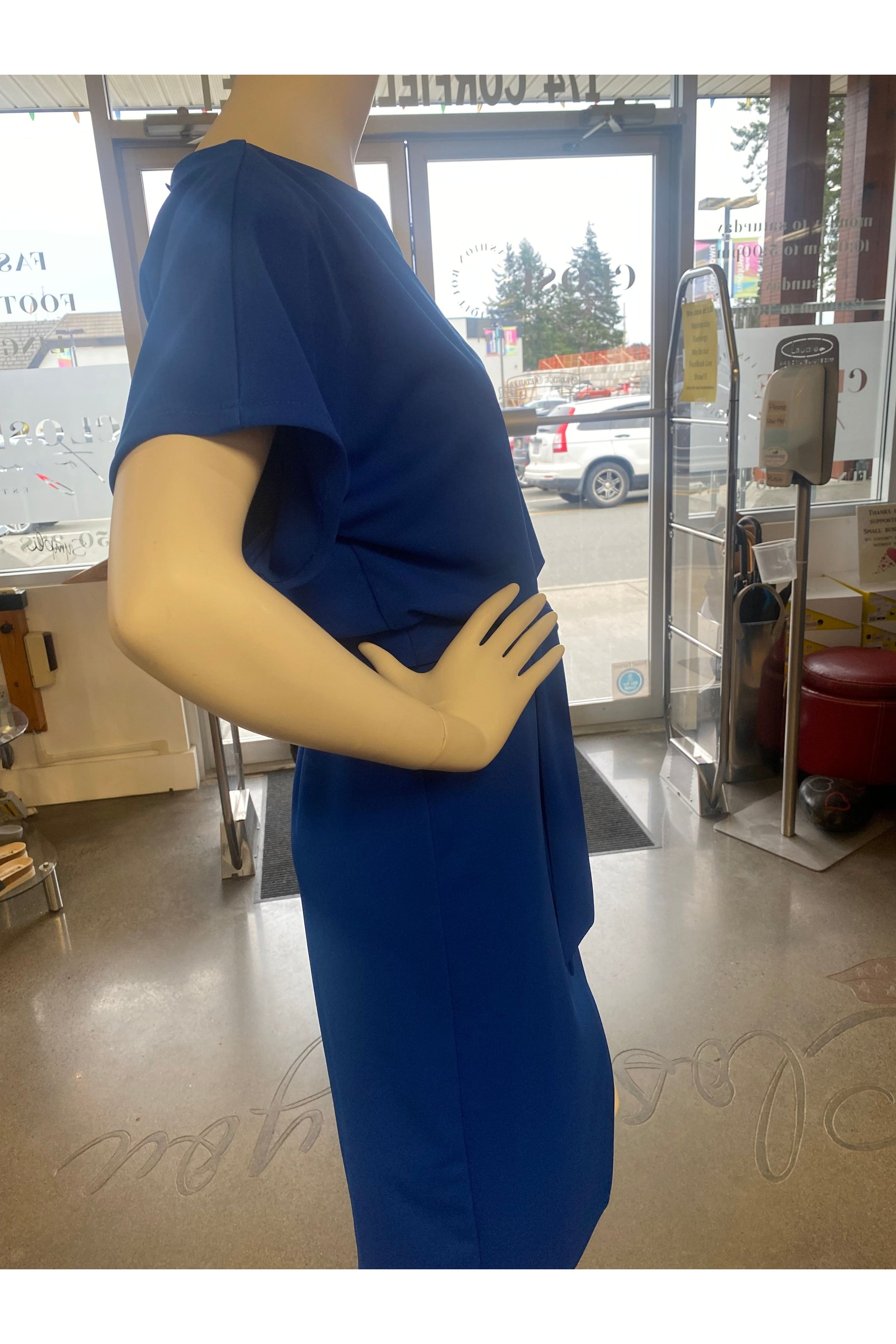Joseph Ribkoff Wrap Dress - Style 231015, side, oasis blue
