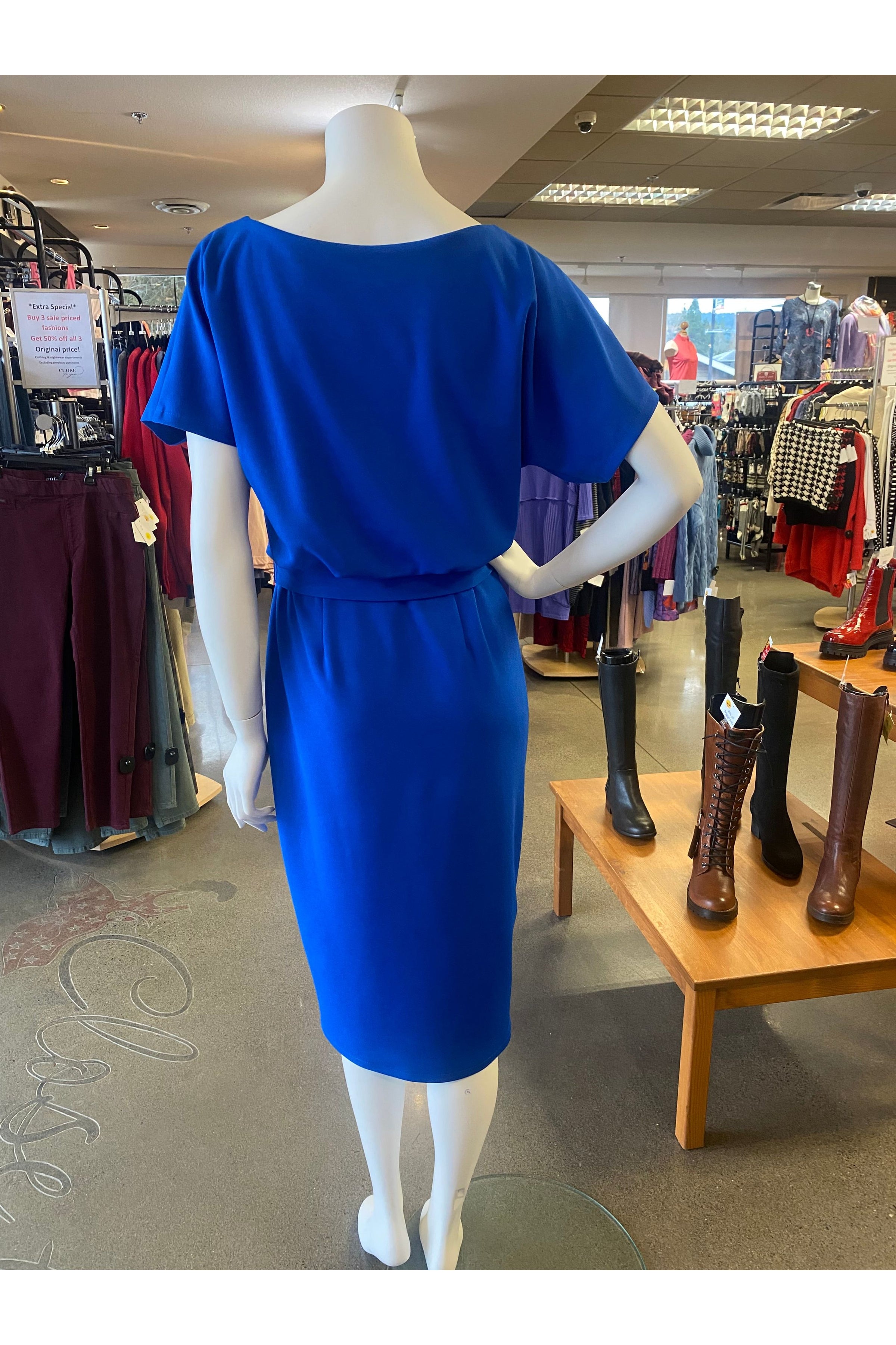 Joseph Ribkoff Wrap Dress - Style 231015, back, oasis blue
