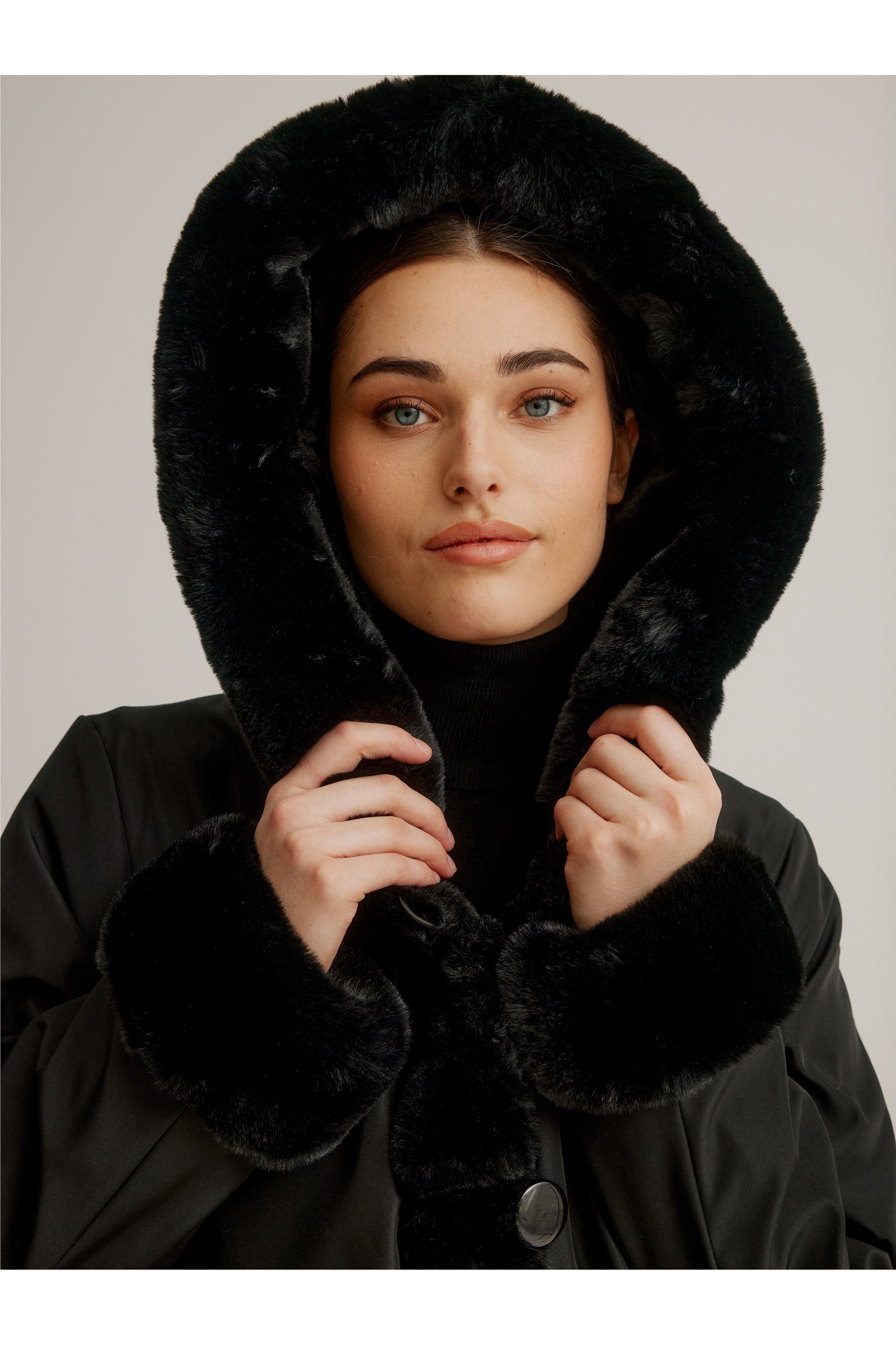 Blue vanilla black online faux fur reversible coat