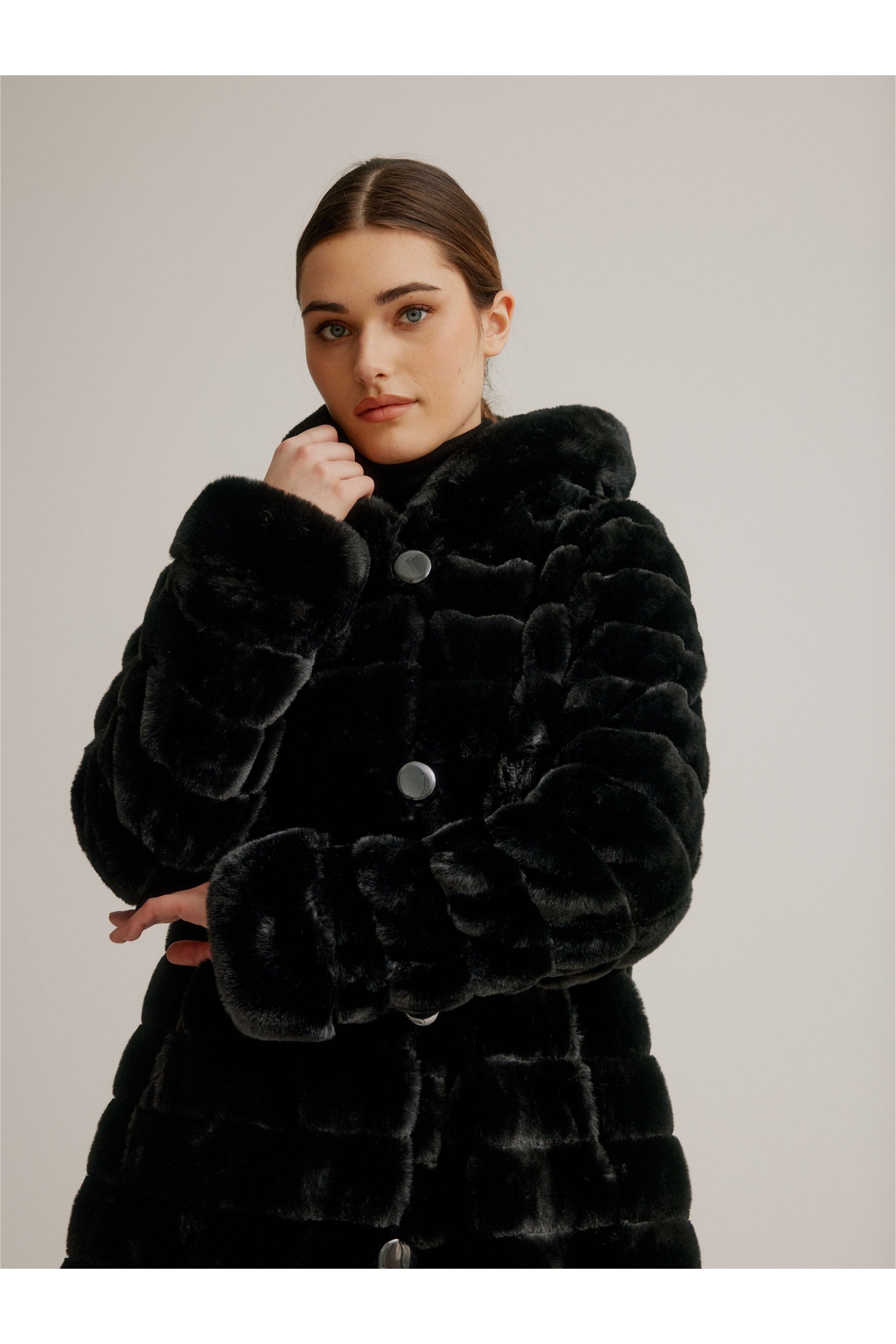 Jones new york discount black faux fur coat