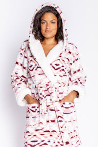 PJ Salvage Short Hooded Robe - Style RECPR, front with hood, aztec