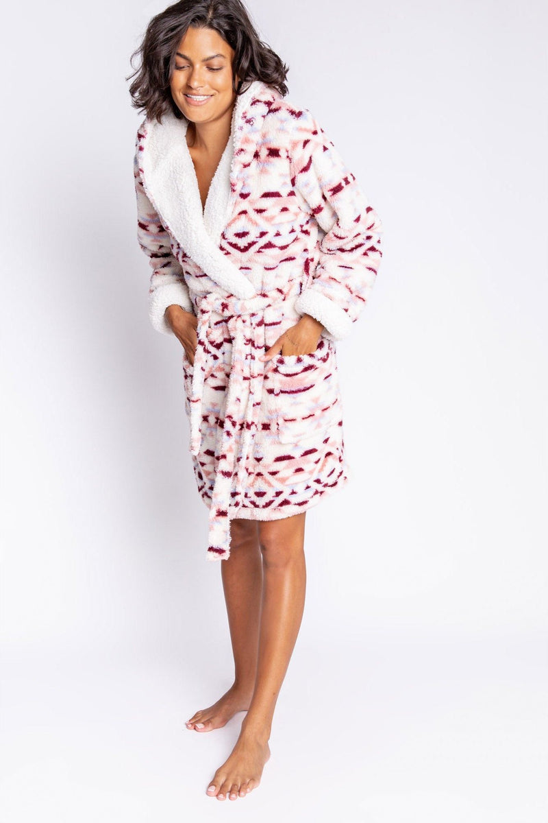 PJ Salvage Short Hooded Robe - Style RECPR, front3, aztec