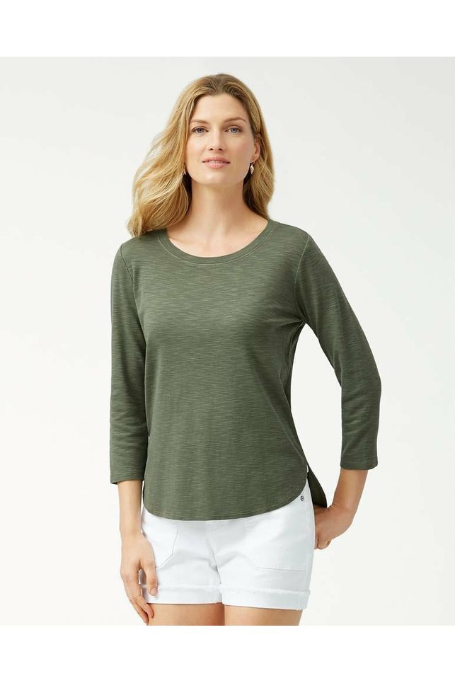 Tommy Bahama Ashby 3/4 Sleeve T-Shirt, palm moss, front - Style TW211247, 
