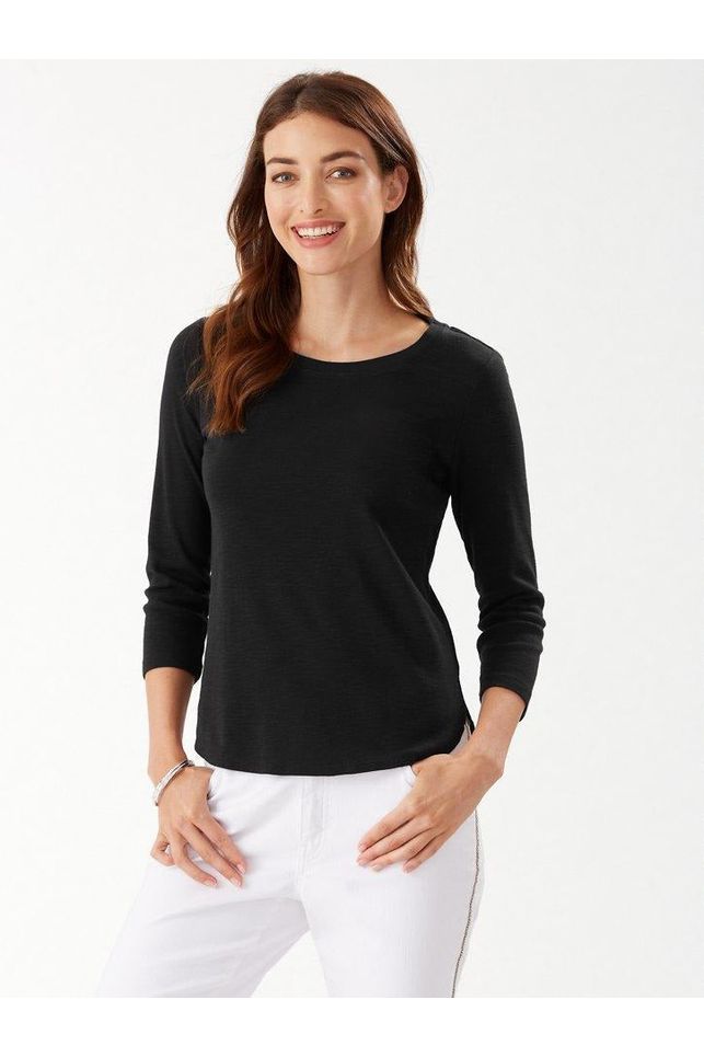 Front view of Tommy Bahama Ashby 3/4 Sleeve T-Shirt - Style TW211247 in black