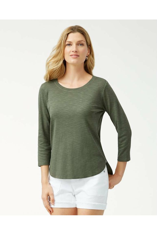 Tommy Bahama Ashby 3/4 Sleeve T-Shirt, palm moss, front - Style TW211247