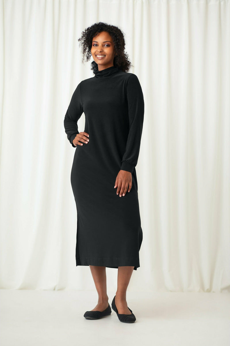Sympli Turtleneck Gathered Sleeve Dress - Style 28116-3, front, black
