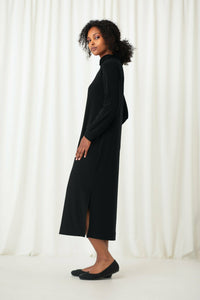 Sympli Turtleneck Gathered Sleeve Dress - Style 28116-3, side, black