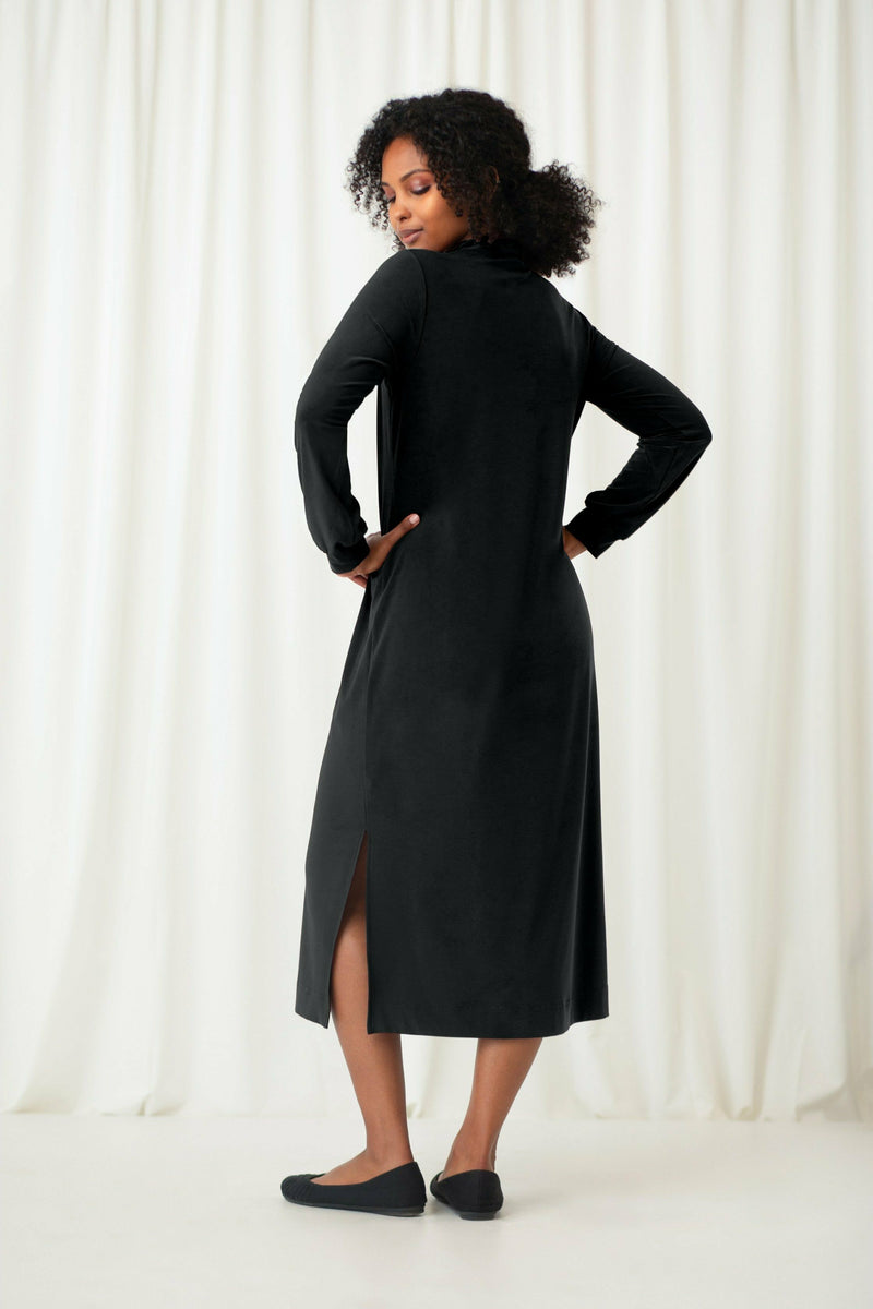 Sympli Turtleneck Gathered Sleeve Dress - Style 28116-3, back, black