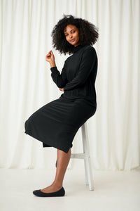Sympli Turtleneck Gathered Sleeve Dress - Style 28116-3, black