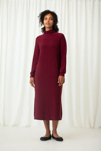 Sympli Turtleneck Gathered Sleeve Dress - Style 28116-3, front2, pomegranate