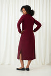 Sympli Turtleneck Gathered Sleeve Dress - Style 28116-3, back, pomegranate